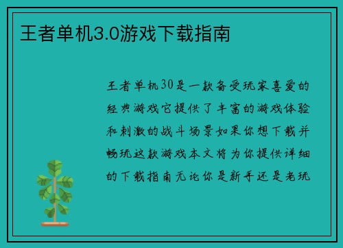 王者单机3.0游戏下载指南
